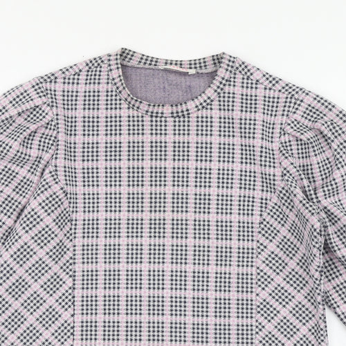 Savida Womens Pink Plaid Polyester Basic Blouse Size S Round Neck