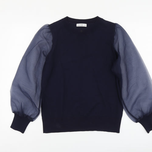Gallery Womens Blue Round Neck Viscose Henley Jumper Size M