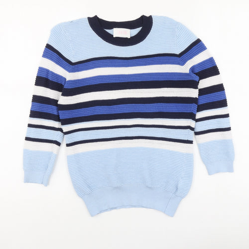 Savida Womens Blue Round Neck Striped Viscose Pullover Jumper Size M