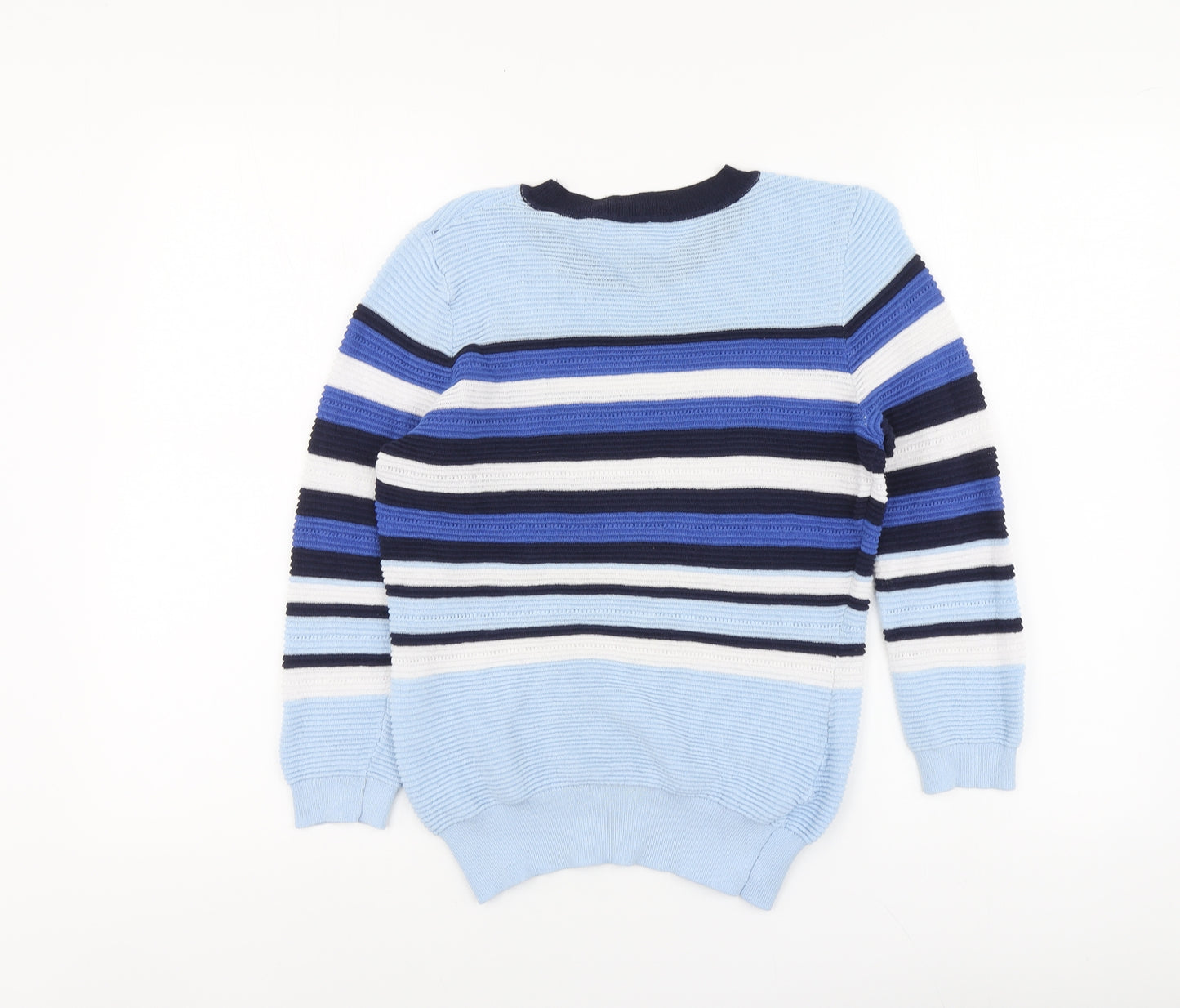 Savida Womens Blue Round Neck Striped Viscose Pullover Jumper Size M