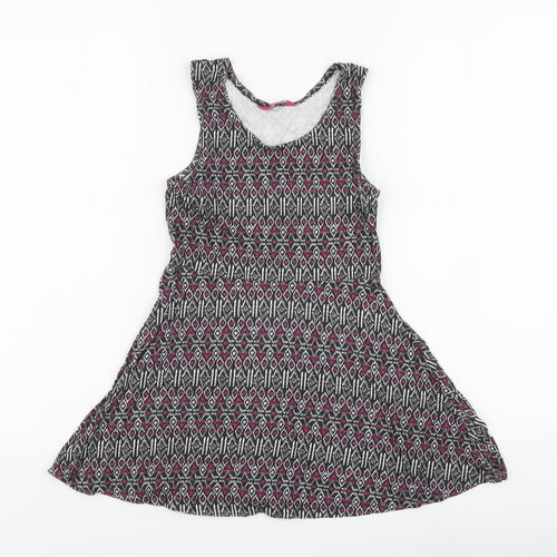 YD Girls Multicoloured Geometric Cotton Skater Dress Size 7-8 Years Round Neck