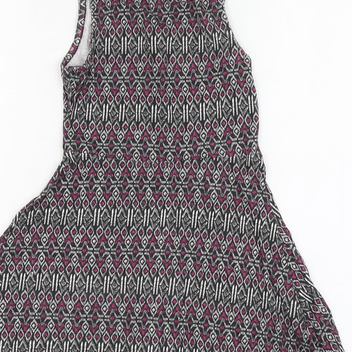 YD Girls Multicoloured Geometric Cotton Skater Dress Size 7-8 Years Round Neck