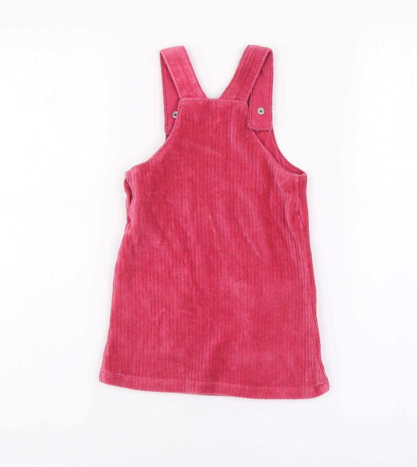 F&F Girls Pink Cotton Pinafore/Dungaree Dress Size 12-18 Months Square Neck Button