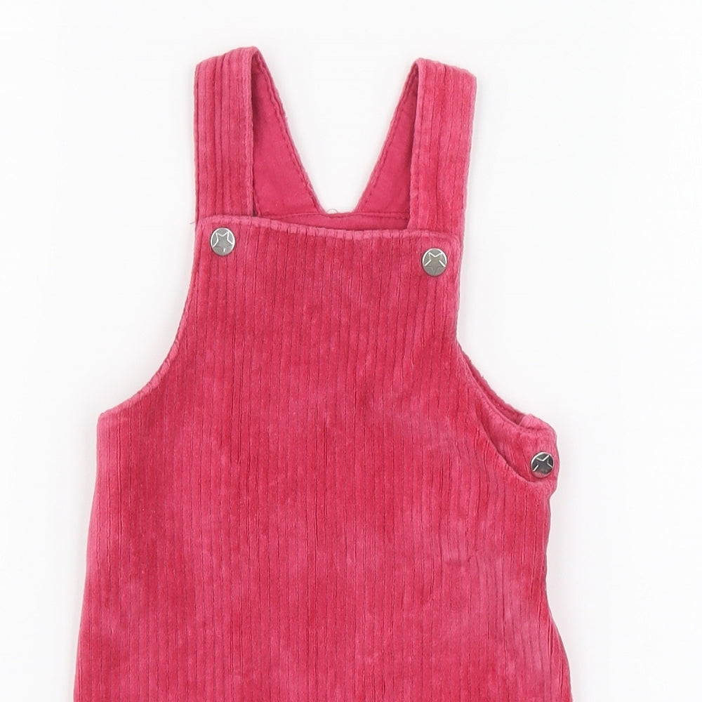 F&F Girls Pink Cotton Pinafore/Dungaree Dress Size 12-18 Months Square Neck Button