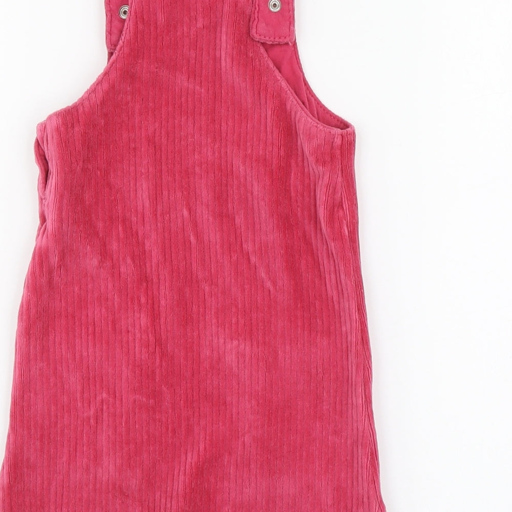 F&F Girls Pink Cotton Pinafore/Dungaree Dress Size 12-18 Months Square Neck Button