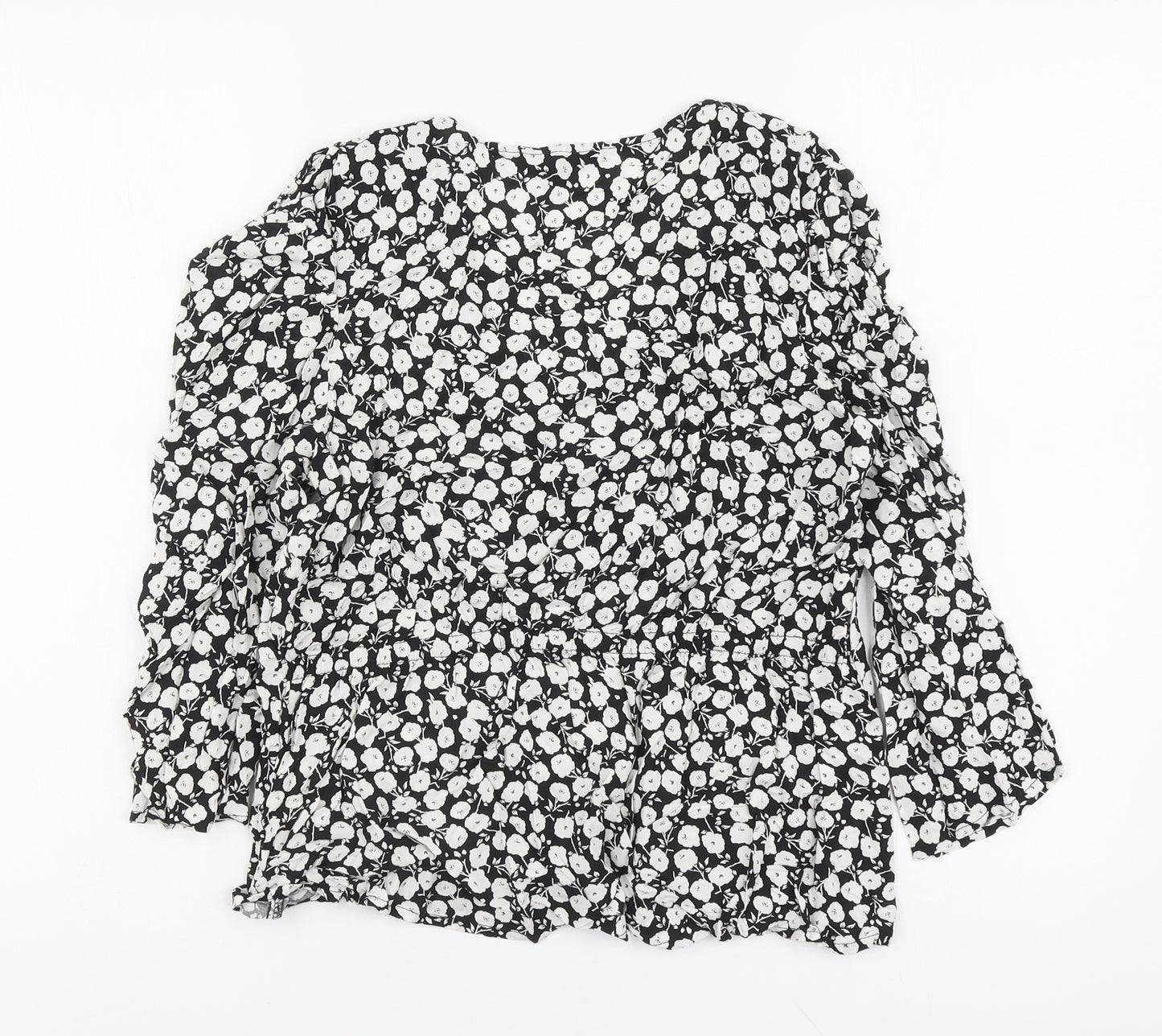 Peacocks Womens Black Floral Viscose Basic Blouse Size 10 V-Neck