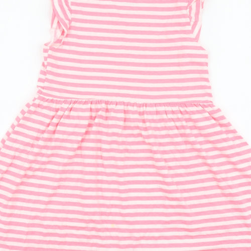 H&M Girls Pink Striped Cotton Skater Dress Size 6-7 Years Round Neck