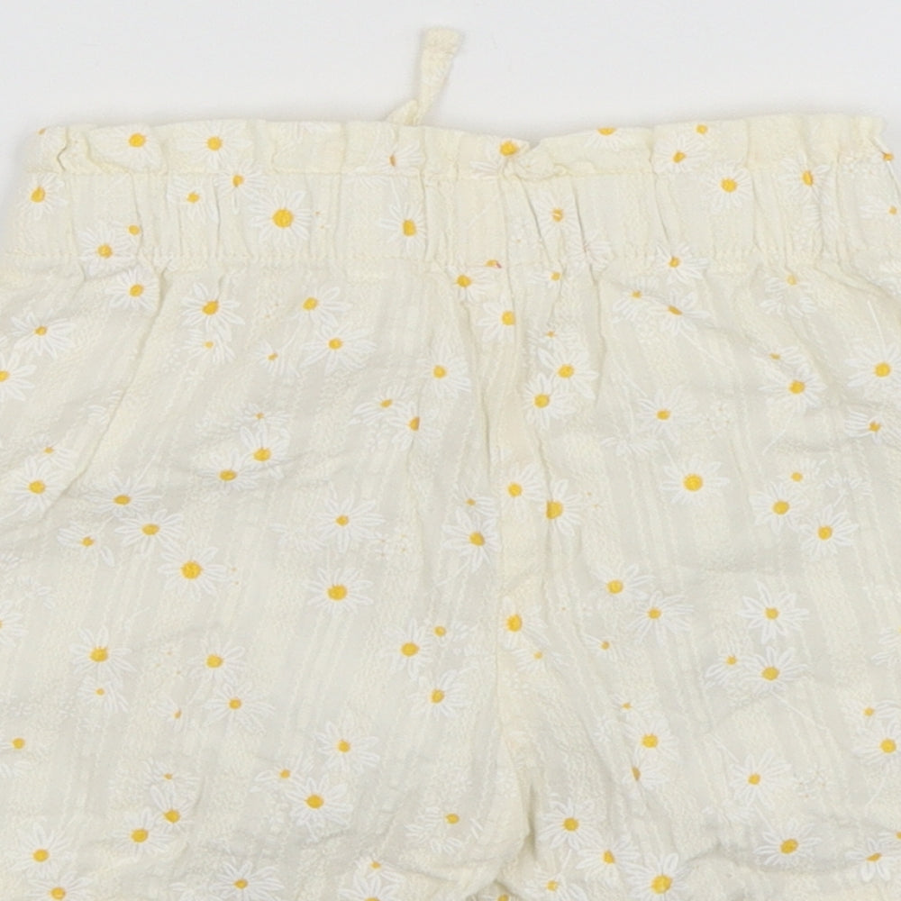 Dunnes Stores Girls Yellow Floral Cotton Bermuda Shorts Size 4-5 Years Regular Drawstring
