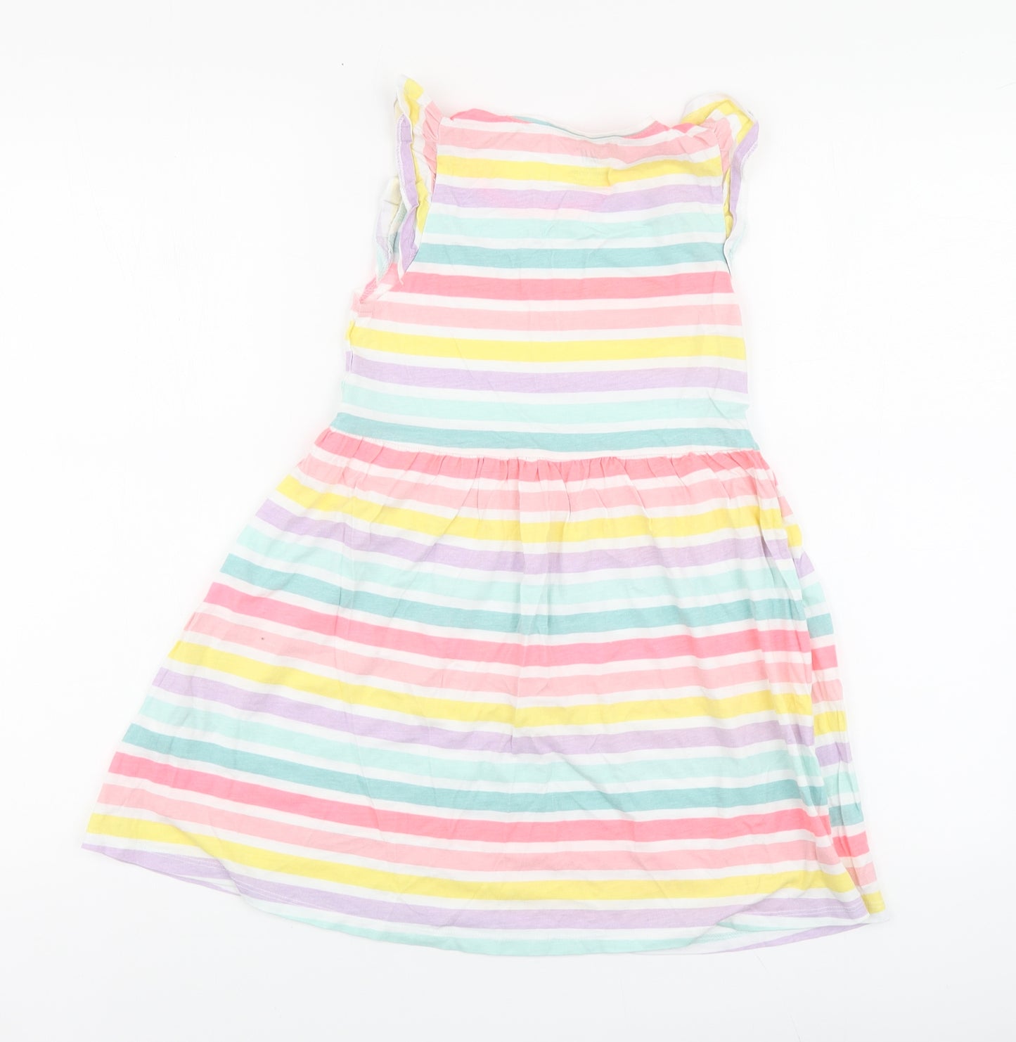 H&M Girls Multicoloured Striped Cotton Skater Dress Size 7-8 Years Round Neck
