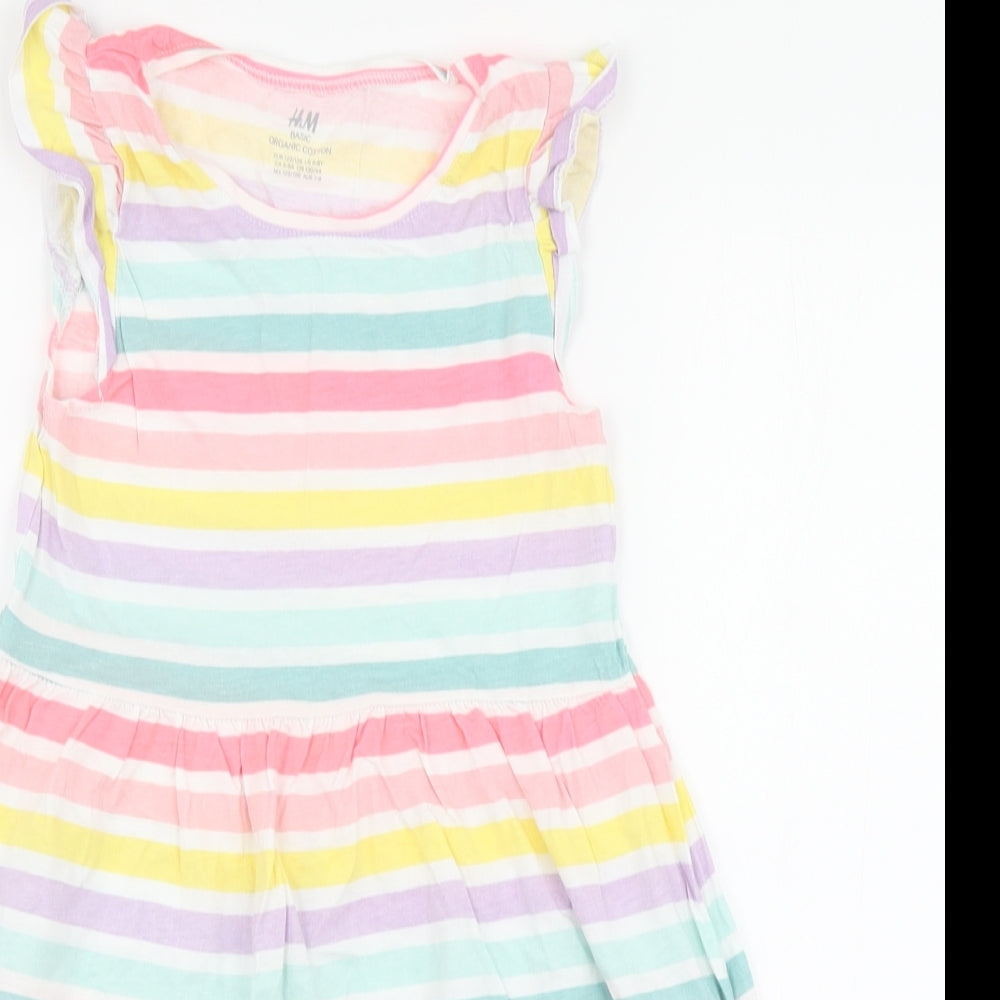 H&M Girls Multicoloured Striped Cotton Skater Dress Size 7-8 Years Round Neck