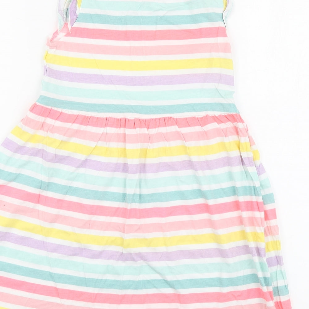 H&M Girls Multicoloured Striped Cotton Skater Dress Size 7-8 Years Round Neck