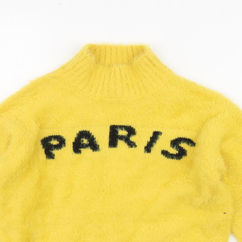 Primark Girls Yellow Roll Neck Nylon Pullover Jumper Size 8-9 Years Pullover - Paris