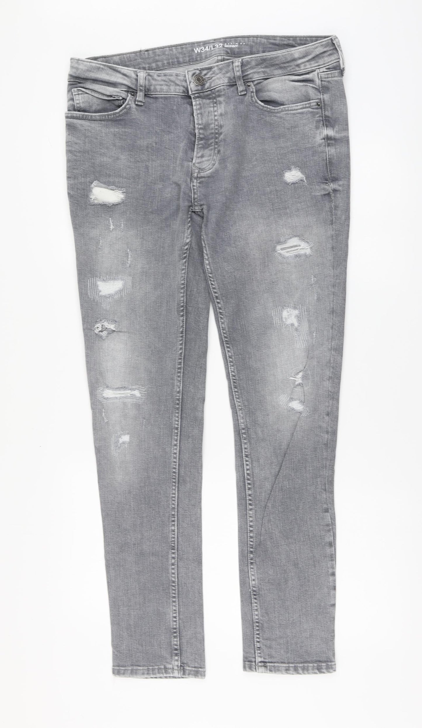Denim & Co. Mens Grey Cotton Skinny Jeans Size 34 in L31 in Regular Button