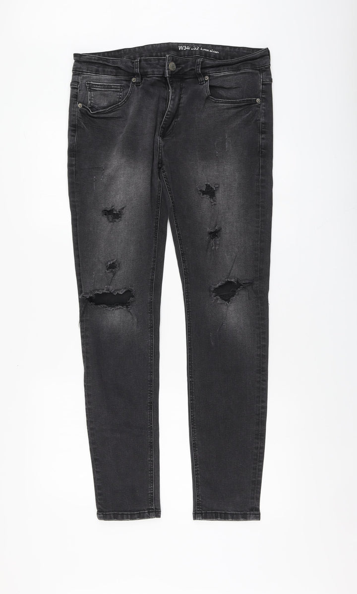 Denim & Co. Mens Grey Cotton Skinny Jeans Size 34 in L30 in Regular Button