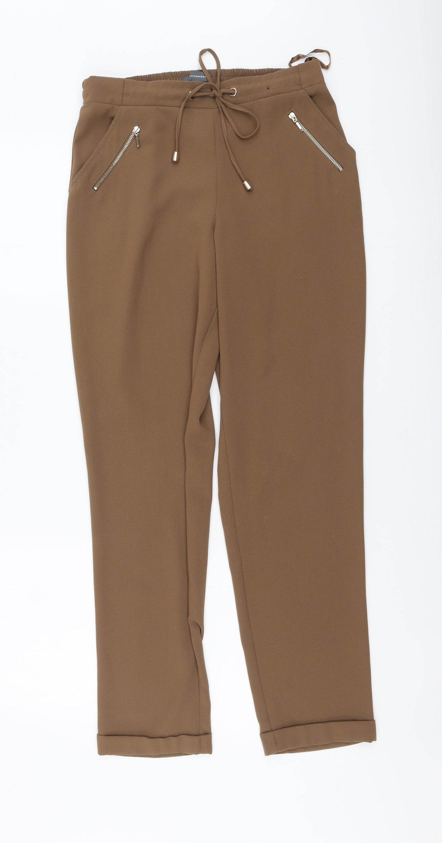 Atmosphere Womens Brown Polyester Chino Trousers Size 10 L29 in Regular Button