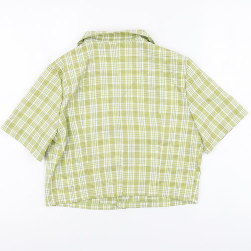 SheIn Womens Green Plaid Polyester Cropped Button-Up Size XS Collared