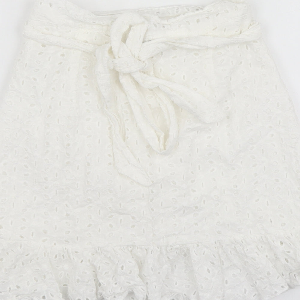 SheIn Womens White Floral Cotton A-Line Skirt Size XS