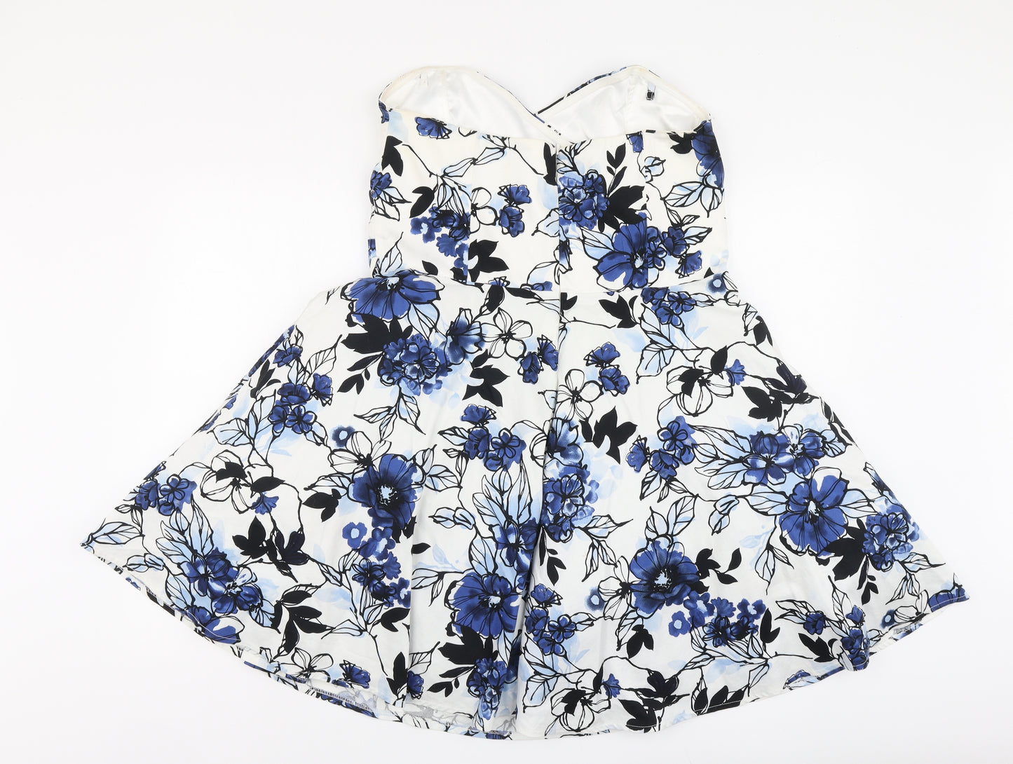 Quiz Womens Blue Floral Cotton Skater Dress Size 16 Off the Shoulder