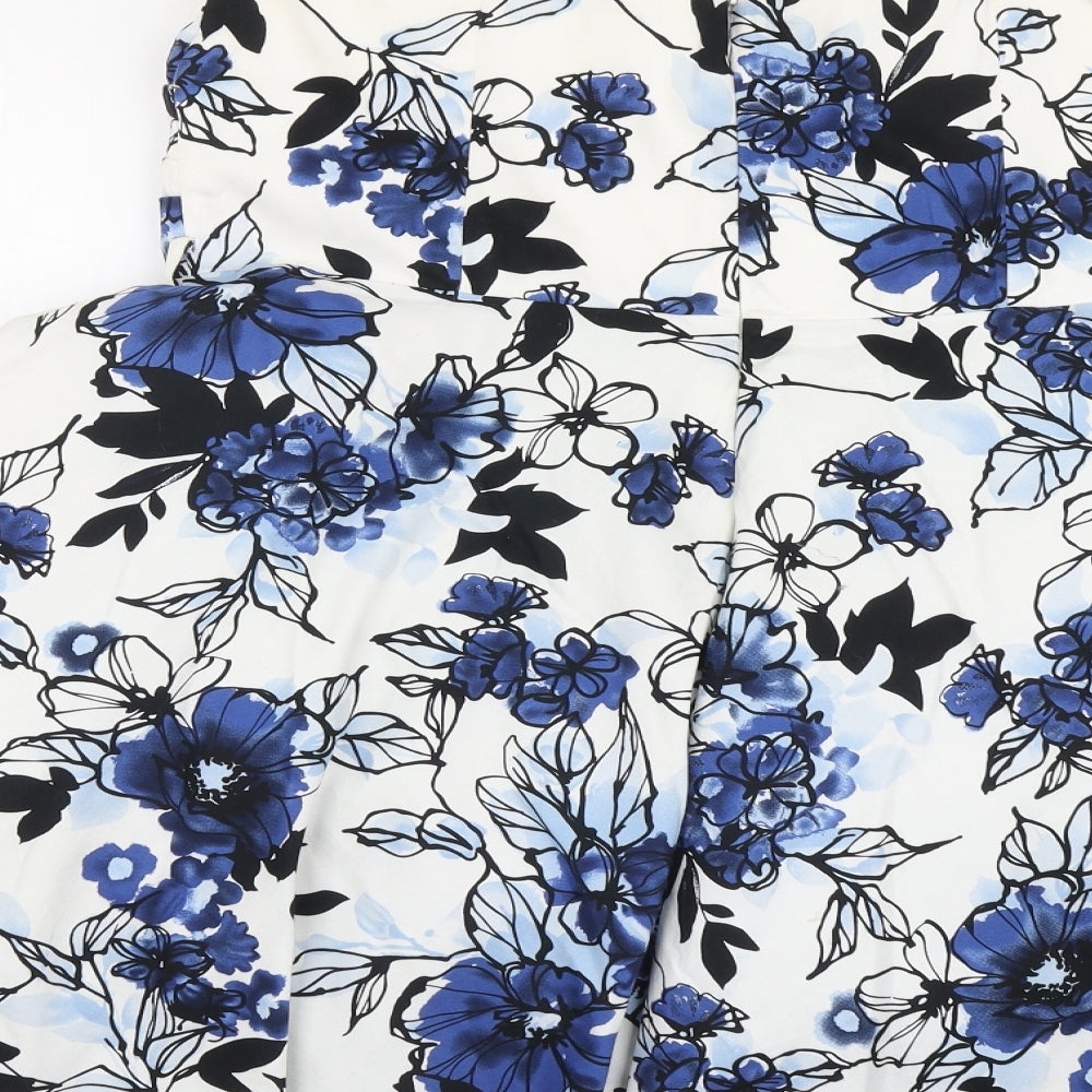 Quiz Womens Blue Floral Cotton Skater Dress Size 16 Off the Shoulder