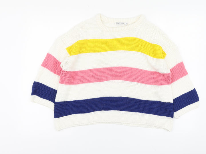 Brave Soul Womens Multicoloured Round Neck Striped Acrylic Pullover Jumper Size 12