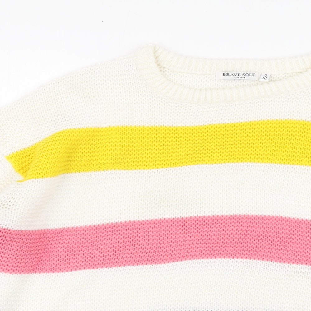 Brave Soul Womens Multicoloured Round Neck Striped Acrylic Pullover Jumper Size 12