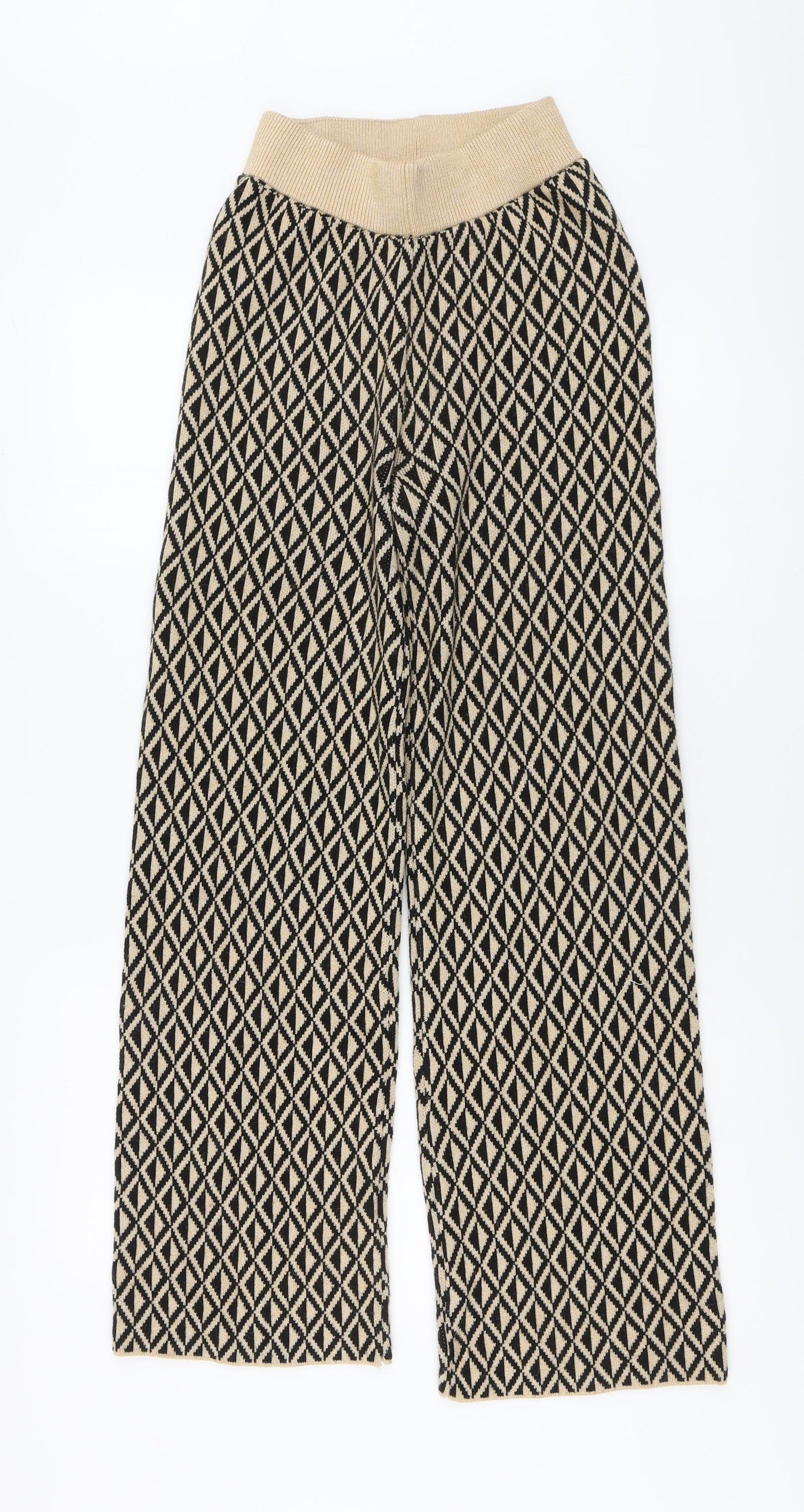 Primark Womens Beige Geometric Acrylic Trousers Size 2XS L30 in Regular Button