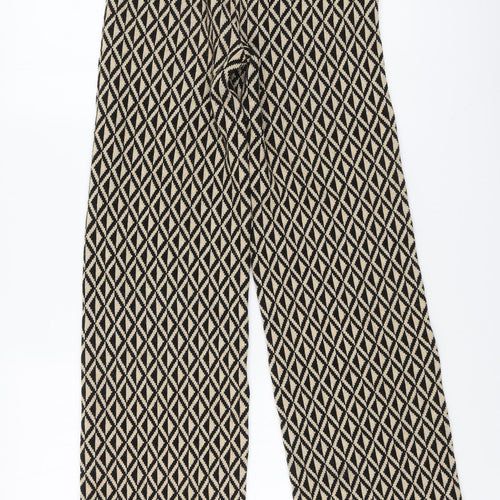 Primark Womens Beige Geometric Acrylic Trousers Size 2XS L30 in Regular Button