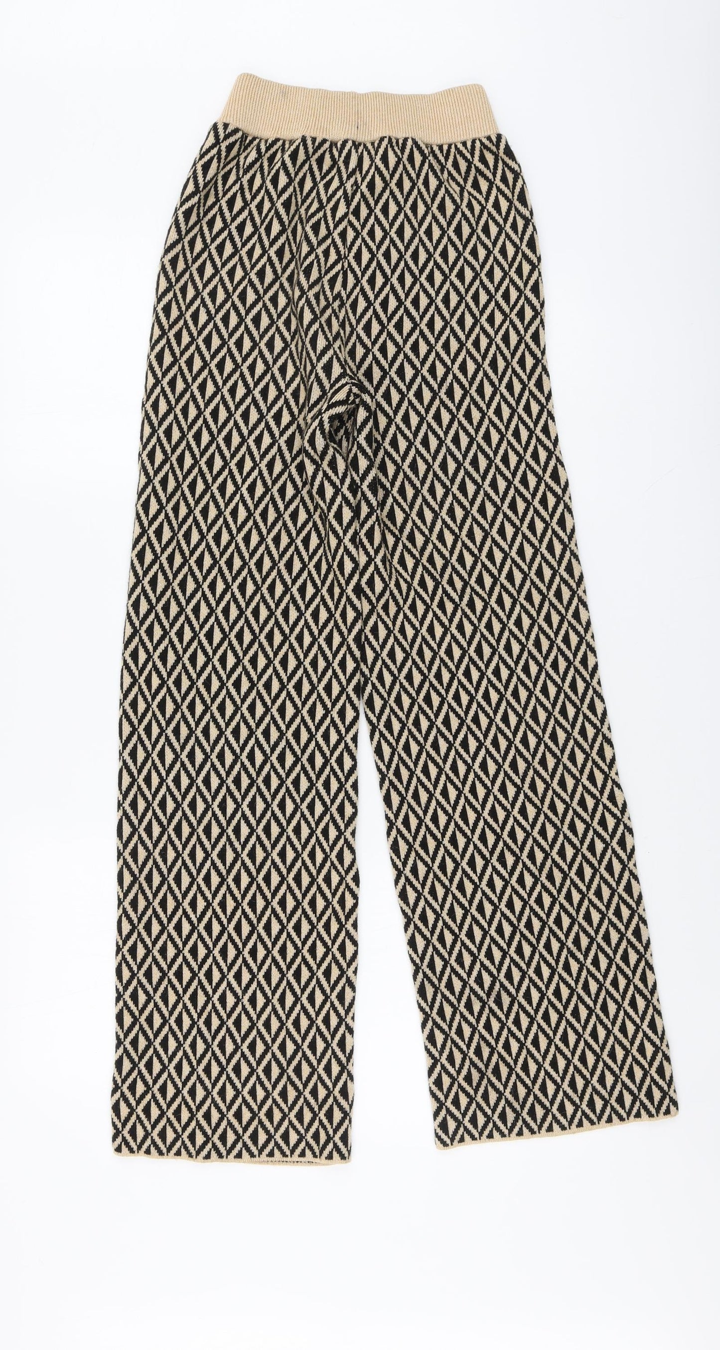 Primark Womens Beige Geometric Acrylic Trousers Size 2XS L30 in Regular Button