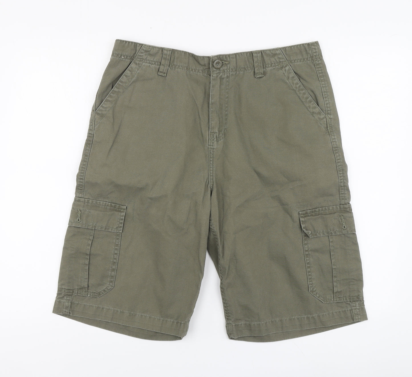 F&F Mens Green Cotton Bermuda Shorts Size 32 L12 in Regular Button