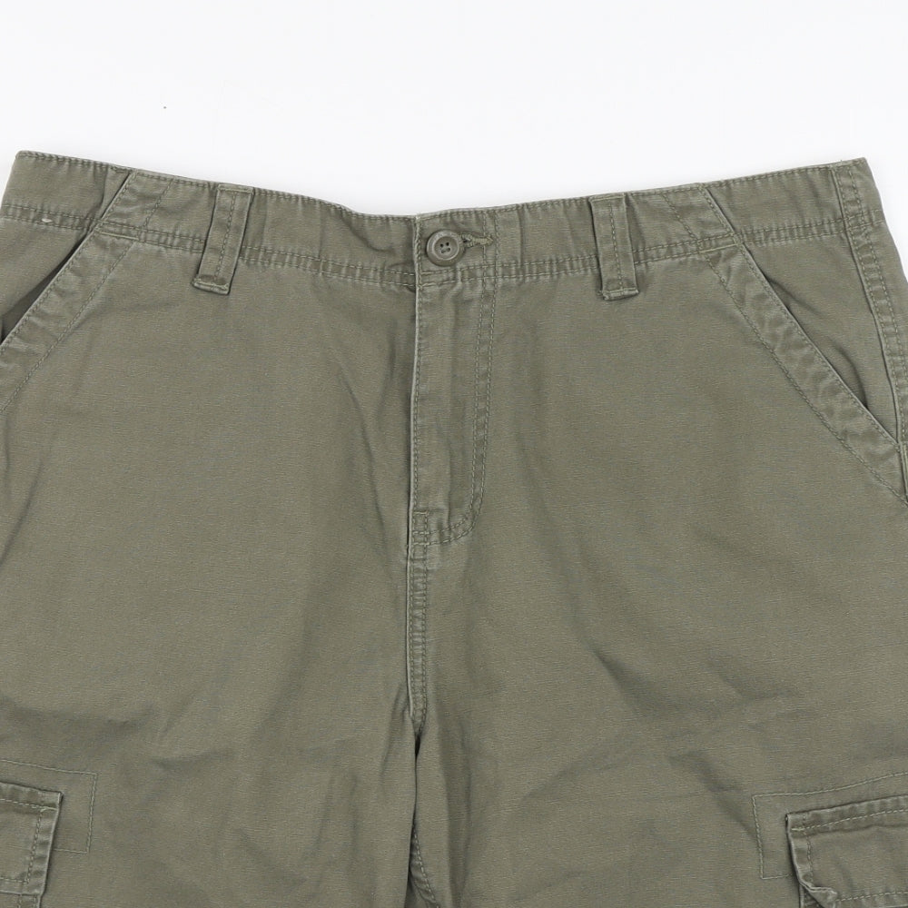 F&F Mens Green Cotton Bermuda Shorts Size 32 L12 in Regular Button