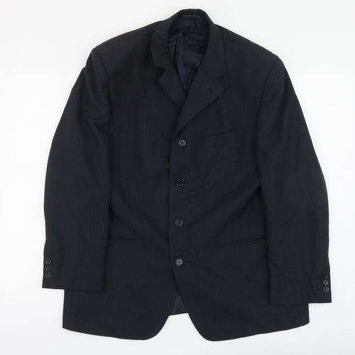 Johnathan Adams Mens Blue Striped Polyester Jacket Suit Jacket Size L