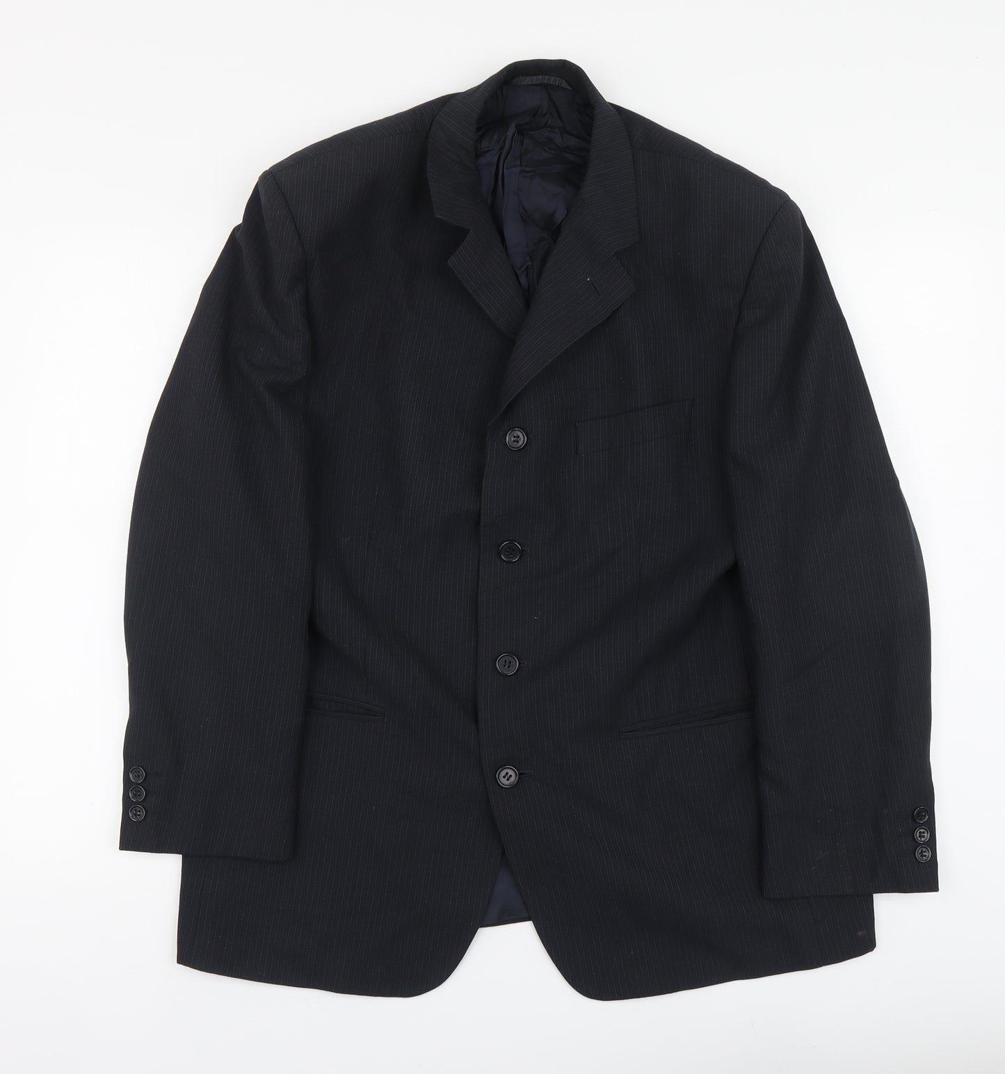 Johnathan Adams Mens Blue Striped Polyester Jacket Suit Jacket Size L