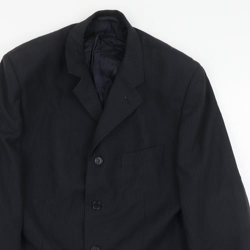 Johnathan Adams Mens Blue Striped Polyester Jacket Suit Jacket Size L
