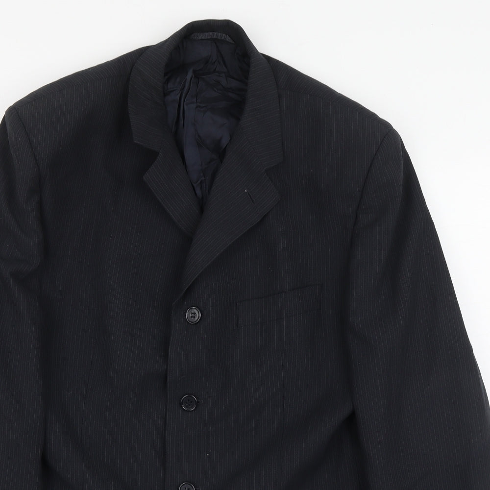 Johnathan Adams Mens Blue Striped Polyester Jacket Suit Jacket Size L