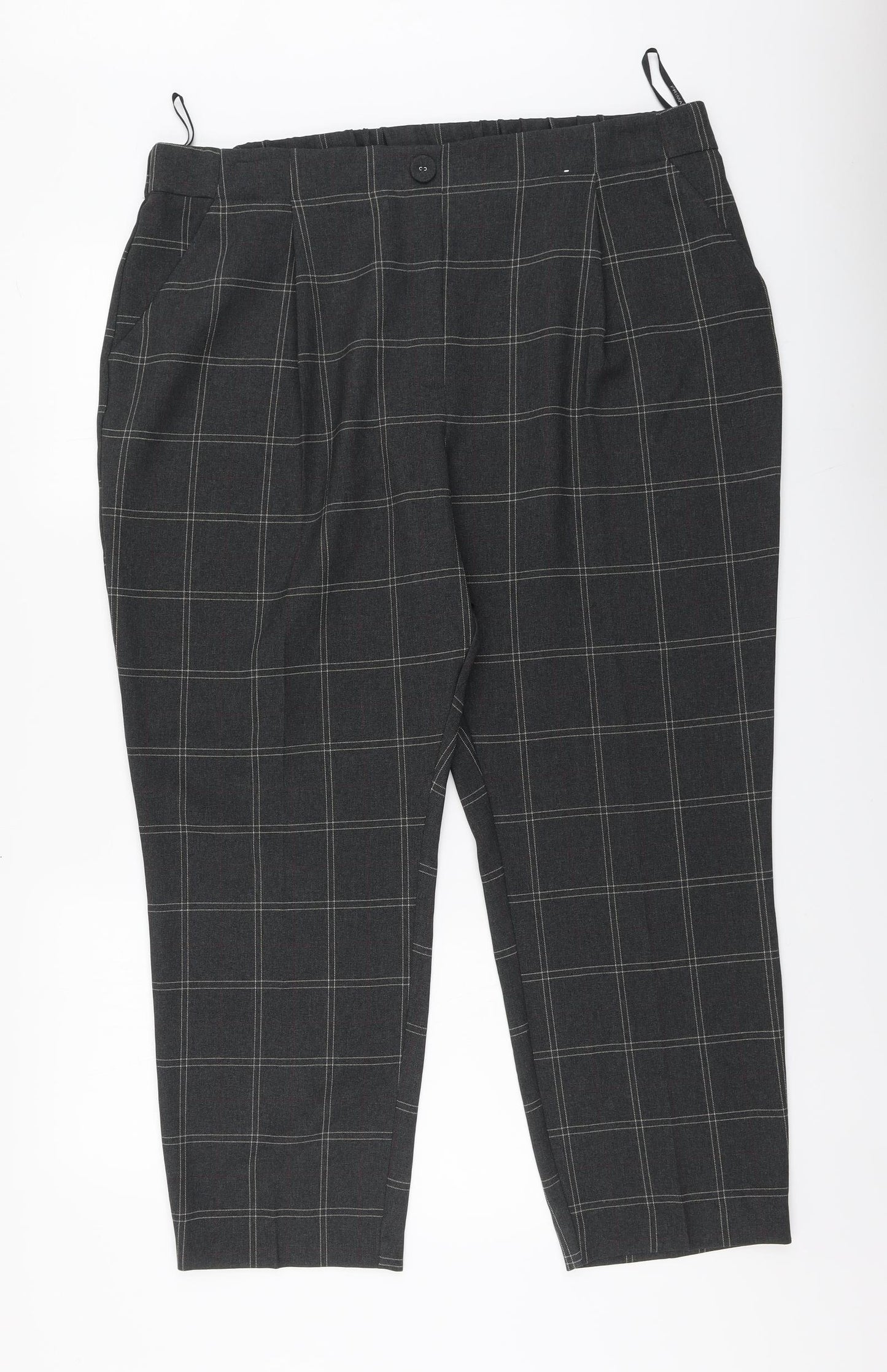 Primark Womens Beige Plaid Polyester Trousers Size 20 L27 in Regular