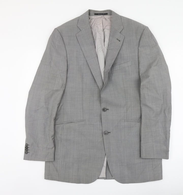 Bogart Mens Grey Plaid Wool Jacket Suit Jacket Size L