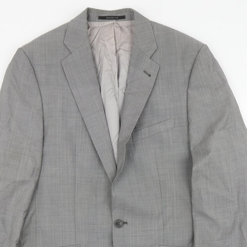 Bogart Mens Grey Plaid Wool Jacket Suit Jacket Size L