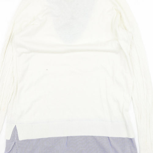 Nect Womens White V-Neck Striped Cotton Pullover Jumper Size 12