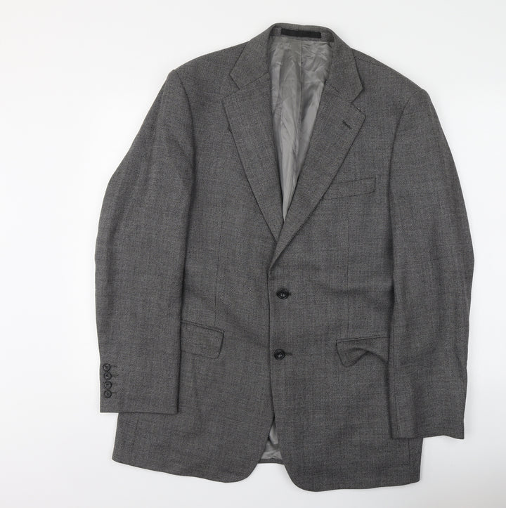 Marks and Spencer Mens Grey Herringbone Wool Jacket Suit Jacket Size L