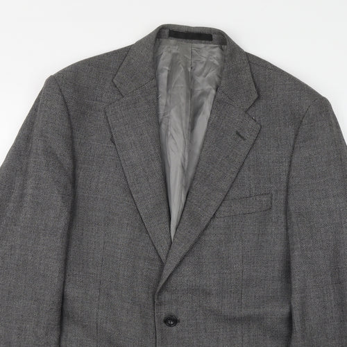 Marks and Spencer Mens Grey Herringbone Wool Jacket Suit Jacket Size L