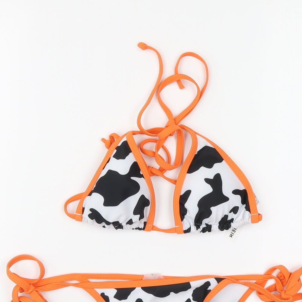 SheIn Womens Multicoloured Animal Print Polyester Bikini Size S - Cow Print