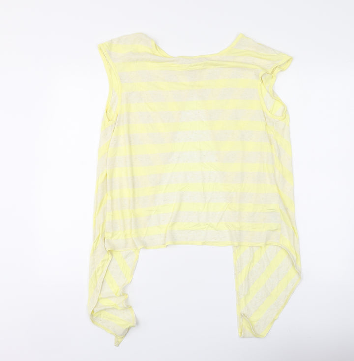 New Look Womens Yellow Striped Polyester Basic T-Shirt Size 14 Round Neck - Open Back