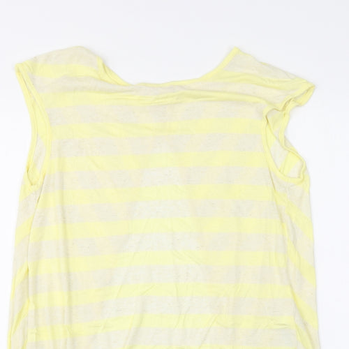 New Look Womens Yellow Striped Polyester Basic T-Shirt Size 14 Round Neck - Open Back