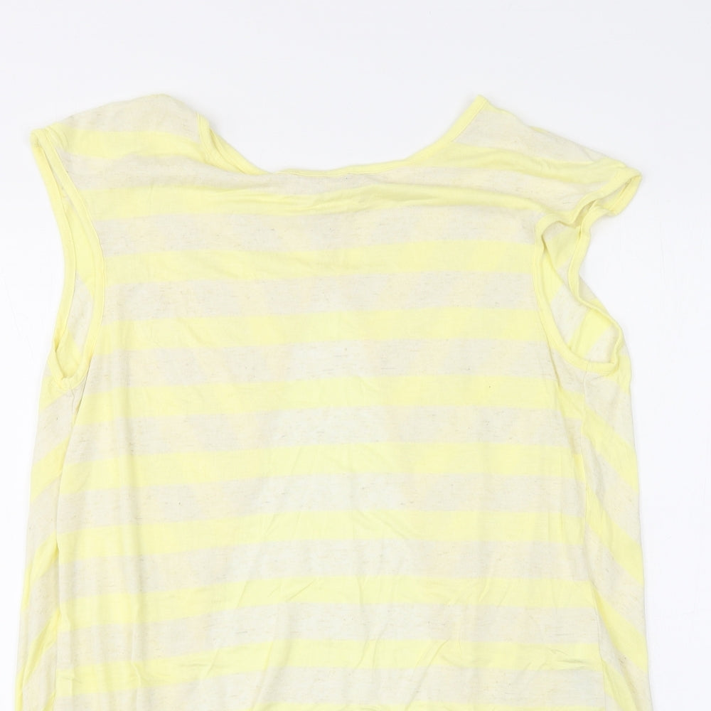 New Look Womens Yellow Striped Polyester Basic T-Shirt Size 14 Round Neck - Open Back