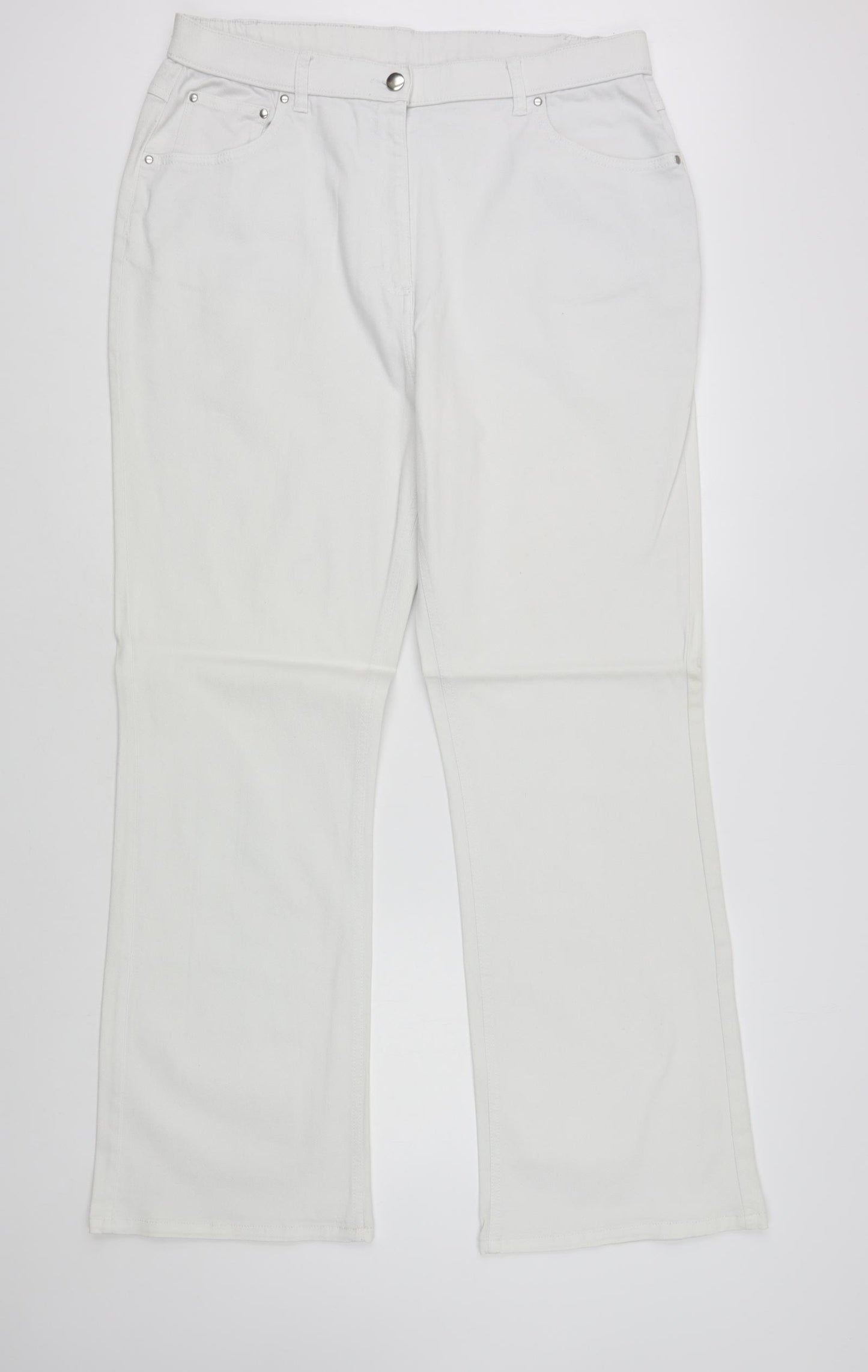 Marks and Spencer Womens White Cotton Bootcut Jeans Size 18 L32 in Regular Button