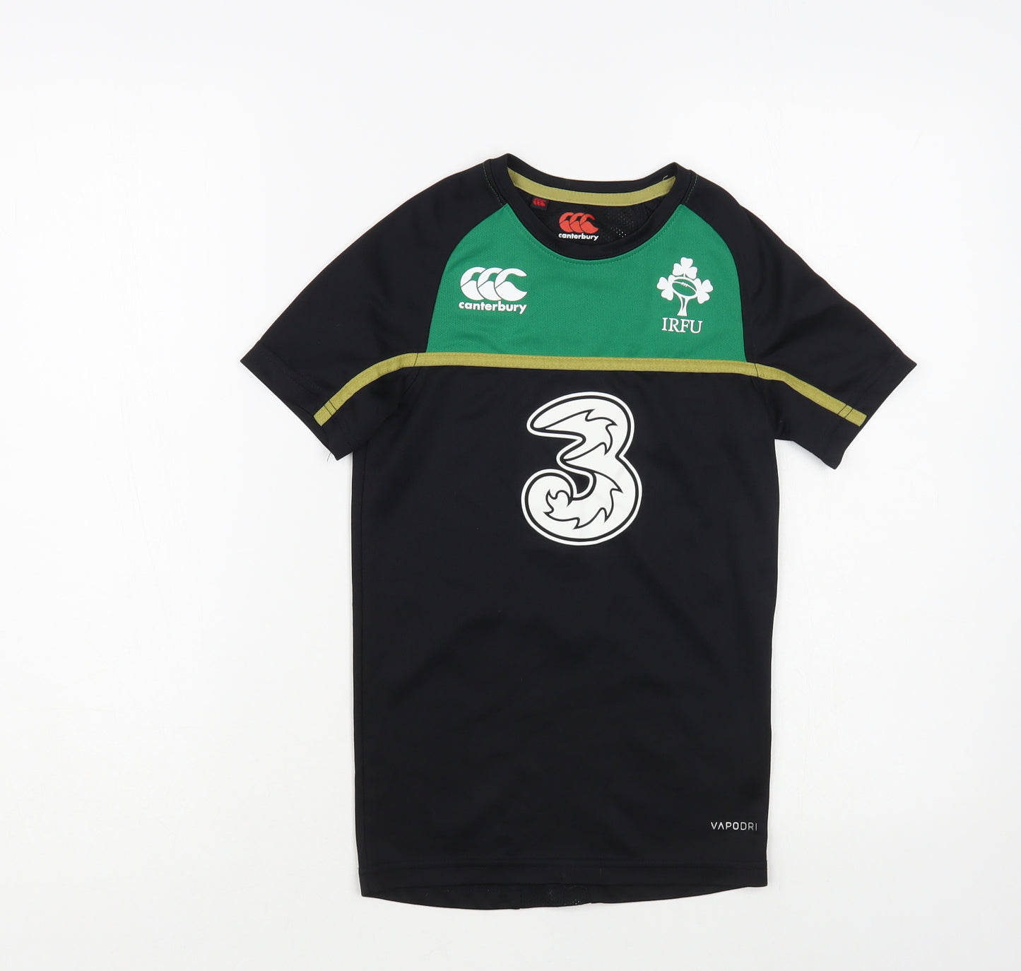 Canterbury Boys Black Polyester Jersey T-Shirt Size 8 Years Crew Neck Pullover - Irish Rugby IRFU