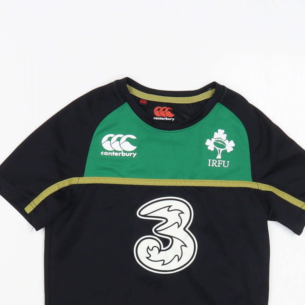 Canterbury Boys Black Polyester Jersey T-Shirt Size 8 Years Crew Neck Pullover - Irish Rugby IRFU