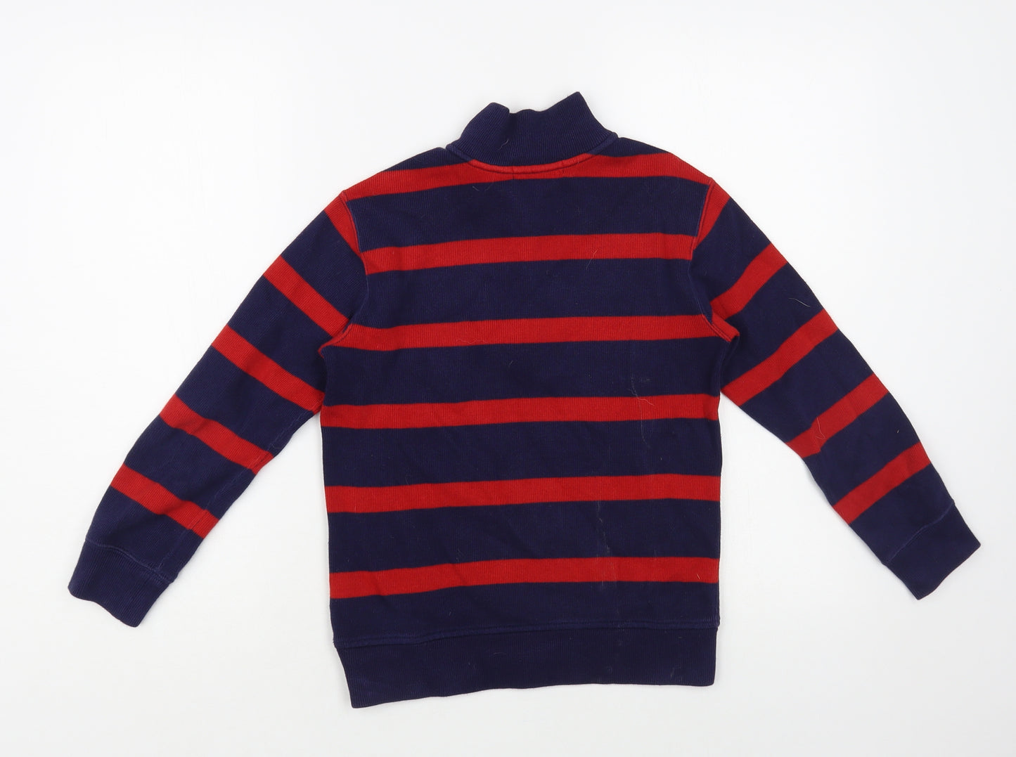 Polo Ralph Lauren Boys Blue High Neck Striped Cotton Pullover Jumper Size 8-9 Years Zip
