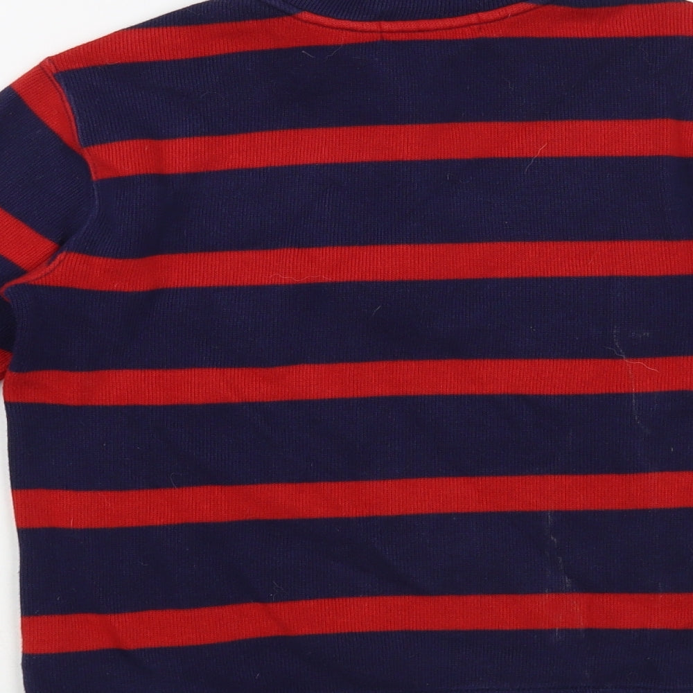 Polo Ralph Lauren Boys Blue High Neck Striped Cotton Pullover Jumper Size 8-9 Years Zip