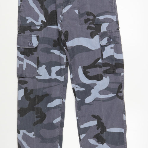 Preworn Mens Blue Camouflage Cotton Cargo Trousers Size 34 in L32 in Regular Button